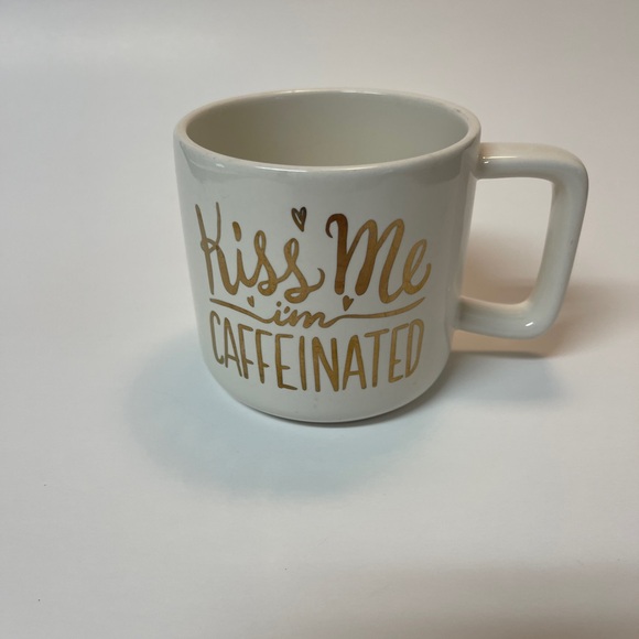 Stoneware Mug - "Kiss Me I'm Caffeinated" - 12 oz - Cream with Gold Writing - Picture 3 of 5